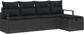 vidaXL Set de canapele pentru grădină cu pernă 5 pcs Negru Rattan poli