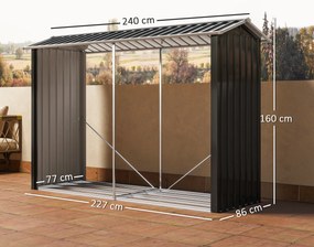 Outsunny Suport de Lemne cu Structură din Oțel Galvanizat 240x86x160cm Negru | Aosom Romania