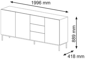 Comodă 3D3S 200 Rowanna (alb + Negru). 1125008