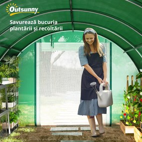 Outsunny Seră tip tunel 6 x 3 x 2 m cu plasă de protecție solară, pereți laterali rulabili, învelitoare din plastic, cadru din oțel, verde | Aosom Romania