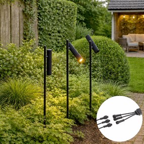 Set de 3 spoturi cu țepușă negre, cu LED inclus IP44 - Garly Ribble