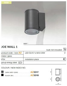 Aplica moderna exterior cu iluminat ambiental IP54 JOE WALL 1 negru ZZ AZ3318
