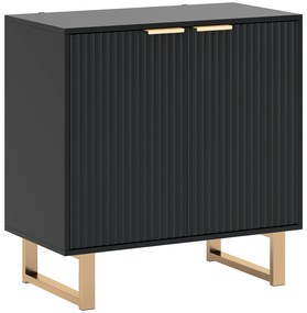 HOMCOM Bufet salon mobilier de depozitare stil modern cu dulap cu 2 uși canelate, raft ajustabil, picioare metalice, negru | Aosom Romania