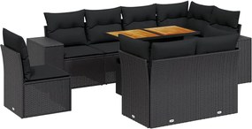 vidaXL Set mobilier de grădină cu perne, 9 piese, negru, poliratan