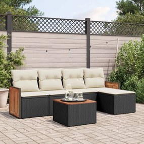 3260005 vidaXL Set mobilier de grădină cu perne, 6 piese, negru, poliratan