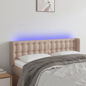 3123331 vidaXL Tăblie de pat cu LED cappuccino 147x16x78/88 cm piele ecologică