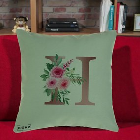Cadou Personalizat - Perna Personalizata Monograma Rose Gold Litera H, 40x40 cm, Verde, Husa Detasabila, Perna Inclusa, BEKZ®
