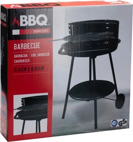 Grătar BBQ cu cărbuni, rotund Ø51 cm, cu roți și raft inferior, înălțime 82 cm, pentru grădină și outdoor