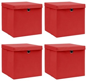 vidaXL Cutii depozitare cu capace, 4 buc., roșu, 32x32x32 cm, textil