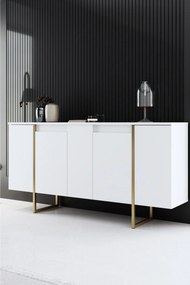 Comoda alba ingusta LUXE, PAL melaminat/metal, 160x35x80 cm