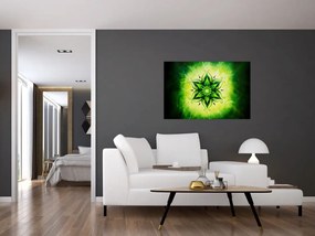 Tablou - Mandala de flori, fundal verde (90x60 cm)