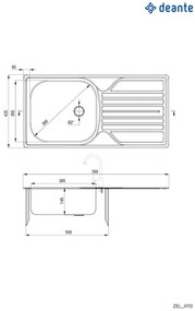 Chiuvetă din inox, 1-cuvă cu picurător - 2" rigole, Legato, ZEL_0110