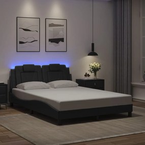 vidaXL Cadru de pat cu lumini LED, negru, 140x190 cm, piele ecologică