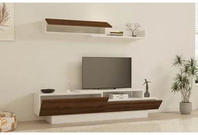 Set Mobilier Living Comoda si Polita Elda - White, Walnut