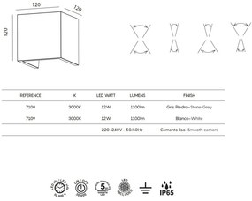 Aplica LED de perete iluminat exterior ambiental IP65 TAOS alba