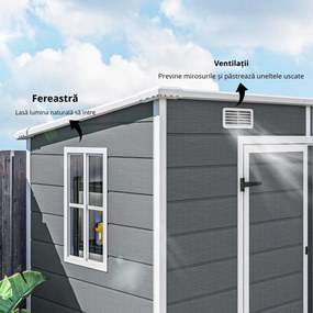 Outsunny Căsuță de Grădina pentru Unelte cu Podea, 2 Uși, Încuietoare și Acoperiș Înclinat, 238x125x183 cm, Gri | Aosom Romania