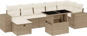 vidaXL Set canapele de grădină, 8 piese, cu perne, bej, poliratan