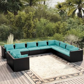 3102513 vidaXL Set mobilier de grădină cu perne, 10 piese, negru, poliratan