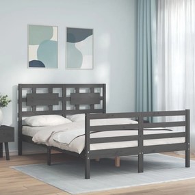 3194423 vidaXL Cadru de pat cu tăblie, gri, 140x190 cm, lemn masiv