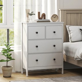 HOMCOM Comodă cu 4 Sertare pentru Dormitor din Lemn 74x35x97 cm Alb | Aosom Romania