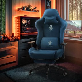 DOWINX 68A - Scaun Gaming Ergonomic, Extra-Lat și Construcție Heavy-Duty, Masaj in perna lombara, Material Textil respirabil, Suport picioare, Roti Silicon, Rezistent 150 kg, Albastru