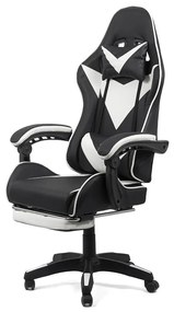 Scaun gaming din piele ecologică cu suport pentru picioare OFF 299 alb cu negru