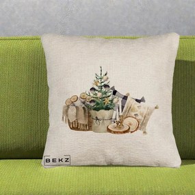 Perna Decorativa Colt Cozy de Craciun Boho, 40x40 cm, Bej Canapea, Husa Detasabila, Perna Inclusa, BEKZ®