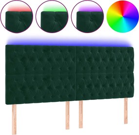 vidaXL Tăblie de pat cu LED, verde închis, 200x7x118/128 cm, catifea