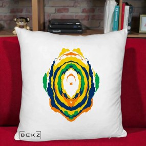 Perna Decorativa Oval Abstract Multicolor, 40x40 cm, Alb Pufos, Husa Detasabila, Perna Inclusa, BEKZ®