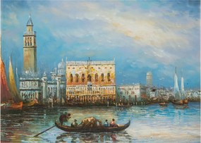 Tablou pe sticlă - Gondola care trece prin Veneția, pictură în ulei (70x50 cm)