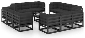 vidaXL Set mobilier grădină cu perne, 13 piese, lemn masiv pin