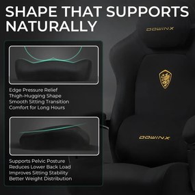 DOWINX – Scaun Gaming, Suport Lombar cu Masaj, Șezut cu Arcuri Metalice și Spumă, Rabatabil 90°-160°, Suport picioare, Rezistent 160 kg, material textil, Negru