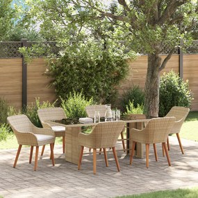 vidaXL Set de masă pentru grădină cu pernă 7 pcs Bej poliratan