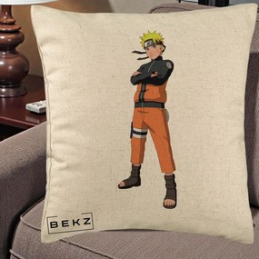 Perna Personalizata Naruto Uzumaki Portret Complet, 40x40 cm, Bej, Husa Detasabila, Perna Inclusa, BEKZ®