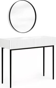 Masa de toaletă cu oglindă neagră Nicole 60 cm - alb mat / picioare negre