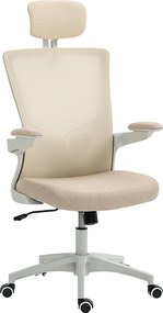 HOMCOM Scaun birou ergonomic, scaun de birou, cotiere rabatabile, suport lombar, tetieră, 60x63x120cm, bej | Aosom Romania