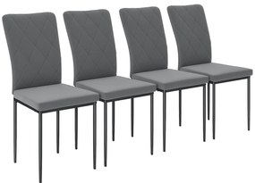 HOMCOM Set 4 Scaune de Dining in Aspect Catifelat, Scaune Tapitate Moderne cu Picioare Metalice, Pentru Dining, Dormitor, Bucatarie, Gri | Aosom Romania