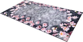 ANDRE 28170 covor lavabil Flori anti-alunecare - gri / roz