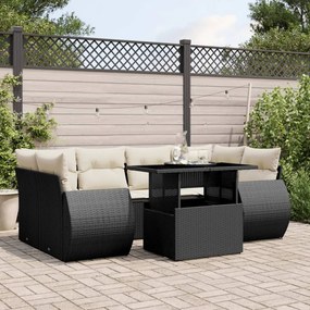 vidaXL Set canapele de grădină cu perne, 7 piese, negru, poliratan