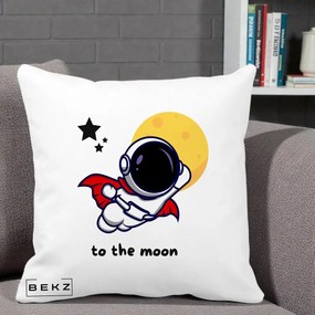 Perna Decorativa Astronaut To The Moon, 40x40 cm, Alba Mata, Husa Detasabila, Perna Inclusa, BEKZ®