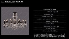 Lustra 12 brate cristal Bohemia L11 120/12/1; F black