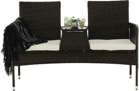 Banca gradina LALIT, maro/crem, ratan artificial/metal, 125x48x87 cm