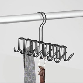Cuier metalic pentru cravate și curele iDesign Classico, 17 x 25 cm, negru