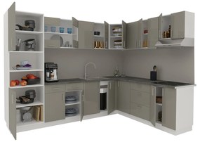 Set Bucatarie Colt Karo V36, Gri Lucios/Alb, MDF, Blat Thermo 28 mm, L 280 x 220 cm