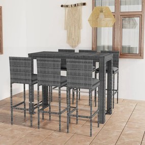 Set mobilier bar de gradina cu perne, 7 piese, antracit, poliratan Gri, Lungime masa 140 cm, 7
