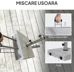 Outsunny Bază Umbrelă 28kg din Granit, Suport cu Maner Extensibil și Roți, 41x41x37.5cm, Gri | Aosom Romania