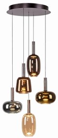 Lustra cu 5 pendule LED, inaltime reglabila, sticla, multicolor, IRIDES