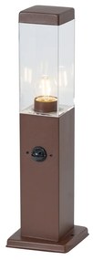 Lampă de exterior maro rugină cu sticlă transparentă 45cm IP44 cu priză și senzor de mișcare - Malios