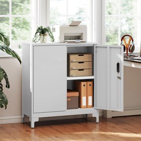 HOMCOM Mobilier de birou cu 3 rafturi, 2 uși și chei, 80x35x91 cm, Alb | Aosom Romania