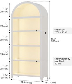DUA206 - Vitrina LED 75cm, Dulap SMART, rotund pentru birou, Biblioteca Living, Rafturi Dormitor, Dining, Hol - Alb / Negru / Maro